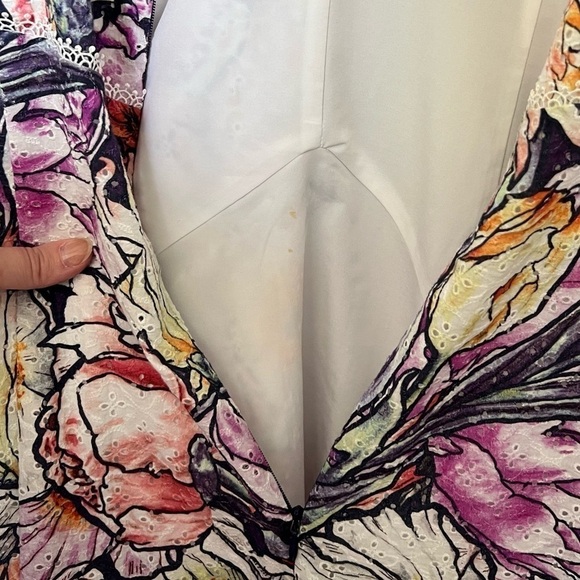 Marchesa Notte Floral Eyelet High Low Midi Dress Size 16 - Picture 16 of 16